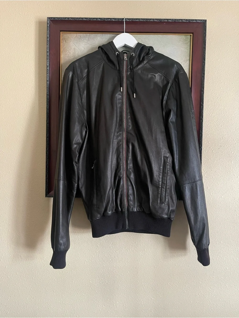 Gucci Black Leather Bomber Jacket with Hood